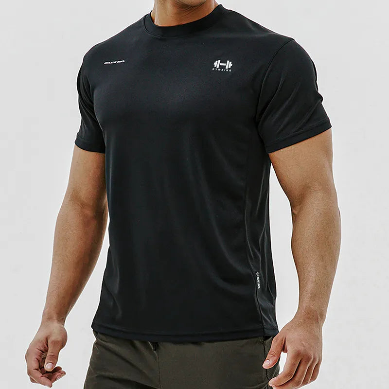 2023 New Summer Gym Fitness T-Shirts Men Quick Dry Running Workout Short Sleeve Tees Causal O-Neck Men Tops Tees Clothing