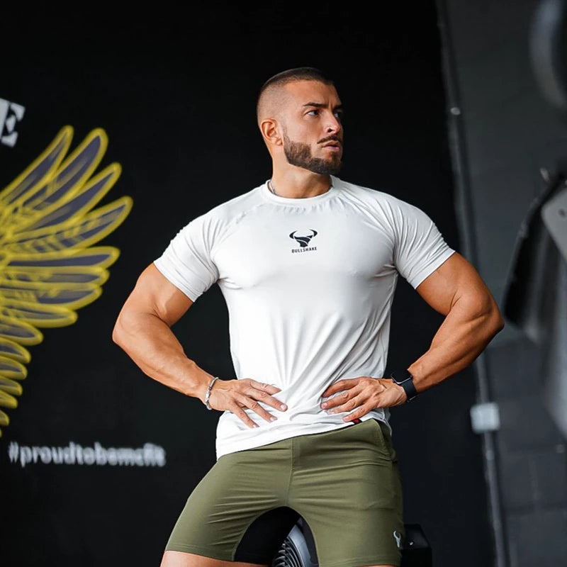 2023 Men Summer Short Sleeve Fitness T Shirt Running Sport Gym Muscle T Shirt Workout Casual High Quality Tops Clothing